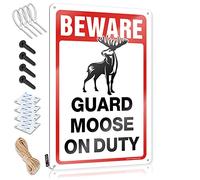 Panneau humoristique en métal vintage avec inscription « Beware ! Guard Moose On Duty » pour chambre à coucher (20 x 30 cm)