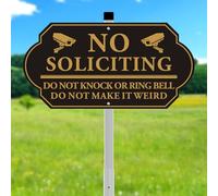 Panneau humoristique « No Soliciting » pour la maison ou la maison 35,6 x 17,8 cm avec piquet de 71,1 cm - Do Not Knock or Ring Bell, Don't Make It Weird - Panneau en aluminium résistant aux
