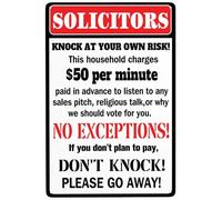 Panneau humoristique « No Soliciting » pour porte de maison, cour, solicitors Knock At Your Own Risk Pancarte Don't Knock 30,5 x 20,3 cm