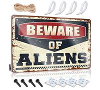 Panneau humoristique pour décoration d'intérieur avec inscription « Beware of Aliens » (30 x 40 cm)