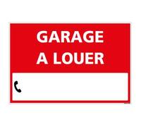 Panneau Immobilier Garage à Louer avec Oeillets aux 4 Coins - Rouge - Plastique Rigide AKILUX 3,5mm - Dimensions 600x400 mm - Livré avec Une Planche de Chiffres - Protection Anti-UV