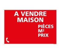 Panneau Immobilier Maison à Vendre avec Oeillets aux 4 coins - Rouge - Plastique rigide AKILUX 3,5mm - Dimensions 600x400 mm - Livré Avec Une Planche de Chiffres - Protection Anti-UV