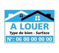 Panneau Immobilier Personnalisable à Louer avec Oeillets aux 4 Coins - Bleu - Plastique Rigide AKILUX 3,5mm - Dimensions 600x400 mm - Protection Anti-UV