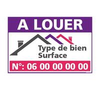 Panneau Immobilier Personnalisable à Louer avec Oeillets aux 4 Coins - Rouge - Plastique Rigide AKILUX 3,5mm - Dimensions 600x400 mm - Protection Anti-UV