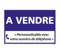 Panneau Immobilier Personnalisable à Vendre avec Oeillets aux 4 coins - Bleu - Plastique rigide AKILUX 3,5mm - Dimensions 600x400 mm - Protection Anti-UV