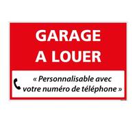 Panneau Immobilier Personnalisable Garage à Louer avec Oeillets aux 4 Coins - Rouge - Plastique Rigide AKILUX 3,5mm - Dimensions 600x400 mm - Protection Anti-UV