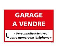 Panneau Immobilier Personnalisable Garage à Vendre - Rouge - Plastique Rigide AKILUX 3,5mm - Dimensions 600x400 mm - Protection Anti-UV