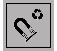 Panneau - Info Recyclage Acier Magnétique - PI PF 064 - ISO 7001 - 125 x 125 mm - PVC 2 mm - Gris