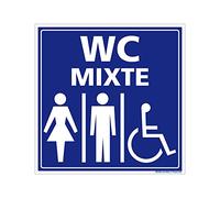 Panneau Information avec signalétique WC MIXTE femme, homme, PMR. Signalisation Information. Autocollant, PVC, Alu - 125 x 125 mm - Aluminium 2 mm - Aluminium 2 mm -
