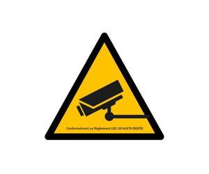 Panneau Information vidéosurveillance Signalétique triangle jaune - 100 mm - PVC 2 mm