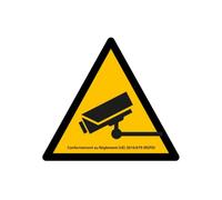 Panneau Information vidéosurveillance Signalétique triangle jaune - 50 mm - Vinyle Souple Autocollant