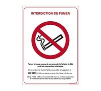 Panneau Interdiction de Fumer avec Décret. Panneau Cigarette Interdite. Sticker Interdiction de Fumer, PVC, Alu - 150 x 210 mm - Adhésif - Adhésif -