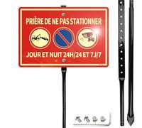 Panneau Interdiction de Stationner 20x30 cm en Aluminium Fluorescent - Propriété Privée, avec Piquet en Fer 88 cm, Visible Jour et Nuit