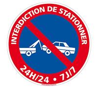 Panneau Interdiction De Stationner 24h/24 Et 7j/7 - Stationnement interdit - Panneau de sécurité rigide et rond - Diamètre 240 mm - Plastique PVC de 1 mm