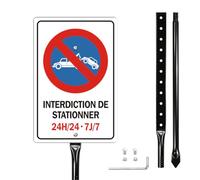 Panneau Interdiction De Stationner Aluminium Interdit avec Piquet 30 X 20cm | 24h/24 7J/7 Enseigne,Enseigne MéTallique RéFléChissante,Etanche, Protection Uv,Facile à Installer