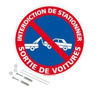 Panneau Interdiction De Stationner Sortie De Voitures Plastique Pvc 1 Mm - Diam. 300 Mm Signalisation Prépercée Avec Kit De Fixation Fabrication Française