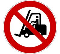 Panneau - Interdit chariots élévateurs véhicules indus. - 100 mm - Vinyle Souple Autocollant