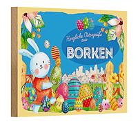 Panneau joyeux en bois | Joyeux vœux de Pâques en écorces | Décoration | 18 cm x 12 cm