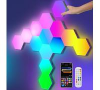 Panneau LED de jeu hexagonal, 14 appliques murales LED Smart Home, fonctionne avec Alexa et Google Assistant, commande vocale, synchronisation musicale