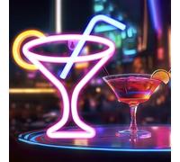 Panneau LED Multicolore pour Cocktails - Verre à Vin Néon - Batterie et Double Alimentation USB - Veilleuse pour Décoration Murale - Lampe de Nuit pour Bar, Club