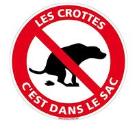 Panneau Les Crottes C'est Dans Le Sac - Déjection canine, crottes de chien - Panneau de sécurité rigide et rond - Diamètre 240 mm - Plastique PVC de 1 mm