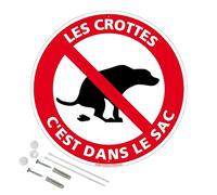 Panneau Les Crottes C'Est Dans Le Sac Plastique Pvc 1 Mm - Diam. 250 Mm Signalisation Prépercée Avec Kit De Fixation Fabrication Française