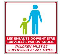 Panneau Les Enfants Doivent Être Surveillés par Un Adulte- Dimensions 125 x 125 mm - Aluminium 2 mm - Protection Anti-UV