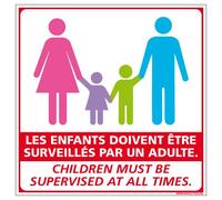 Panneau Les Enfants Doivent Être Surveillés par Un Adulte- Dimensions 250 x 250 mm - Aluminium 2 mm - Protection Anti-UV