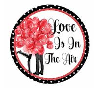 Panneau « Love Is In The Air » Happy Valentine's Day en forme de cœur Ballons en métal Couronne ronde Décoration murale Cadeau pour les amoureux 30 cm x 30 cm