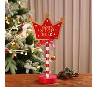 Panneau lumineux directionnel Santa Stop Here alimenté par piles LED pour décoration de jardin, arbre de Noël, panneau de porte