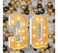 Panneau lumineux géant à LED en forme de numéro 30 - Mosaïque lumineuse blanche chaude - Décoration pour anniversaire, demande en mariage, mariage
