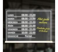 Panneau lumineux horaires magasin LED - Plaque plexiglas transparente personnalisable avec feutres effaçables et support inclus - UTTSCHEID (Encadrée, Panneau lumineux)