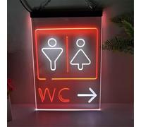 Panneau Lumineux LED en Acrylique avec Flèche Pointant vers La Droite, Décoration Murale pour Toilettes, éclairage USB à Intensité Variable, White Red, 20x30cm