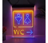 Panneau Lumineux LED en Acrylique avec Flèche Pointant vers La Droite, Décoration Murale pour Toilettes, éclairage USB à Intensité Variable, Blue Orange, 20x30cm