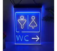 Panneau Lumineux LED en Acrylique avec Flèche Pointant vers La Droite, Décoration Murale pour Toilettes, éclairage USB à Intensité Variable, White Blue, 20x30cm