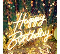 Panneau lumineux LED néon « Happy Birthday » - Décoration de fête d'anniversaire - Alimentation USB - Blanc chaud - Décoration murale pour chambre à coucher