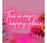 Panneau lumineux néon LED avec inscription « This is My Happy Place » - Esthétique - Décoration de chambre pour adolescentes - Pour chambre à coucher, salon, dortoir universitaire, salle de classe