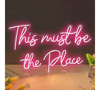 Panneau lumineux néon LED avec inscription « This must be the Place » - Alimenté par USB - Décoration murale pour maison, chambre, bar, bureau - Cadeau personnalisé (rose)