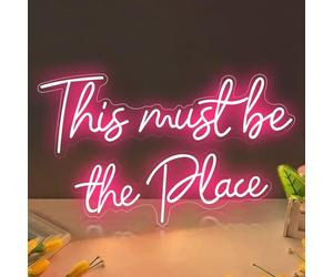 Panneau lumineux néon LED avec inscription « This must be the Place » - Alimenté par USB - Décoration murale pour maison, chambre, bar, bureau - Cadeau personnalisé (rose)