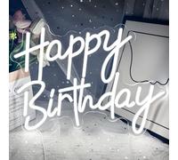 Panneau lumineux néon LED pour décoration murale, décoration artistique à intensité variable, panneau lumineux néon pour toutes les décorations de fête d'anniversaire, 40 x 33 cm (Happy Birthday-blanc