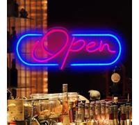 Panneau lumineux néon ouvert pour entreprise - 42 x 16 cm - Alimentation USB - Pour fête, bar, salon, café, restaurant, club, hôtel - Décoration murale (jaune/blanc)