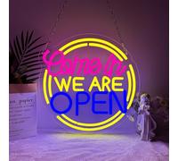 Panneau Lumineux Ouvert,Come In We are Open Enseigne Lumineuse pour Bar Club Party Boutique Pub Fête Restaurant,Ouvert Dimmable Eclairage LED Cadeau pour Madame Monsieur USB Powered (12,79"×12,79")