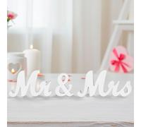 Panneau M. et Mme, panneau en bois M. et Mme Décoration de mariage M. et Mme Décoration de table de mariage pour la maison Fiançailles Anniversaire Fête Décor Accessoires de photographie (Blanc)