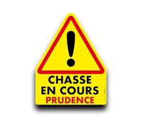 Panneau Magnétique Triangulaire 23 x 29,5 cm - “Chasse en cours, Prudence” - Signalisation Sécurité Véhicule Chasse - Triangle Aimanté Résistant Intempéries
