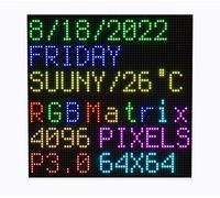 Panneau matriciel LED RVB 64 x 64 mm Full Color pour Raspberry Pi/Ardui 192 x 192 mm 3 mm Pitch 4096 LED Luminosité réglable