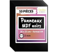 Creative Deco 10 x A4 MDF Panneau Noir | 300 x 210 x 3 mm | Planche Bois Brut | Idéal pour Bricolage, Découpe Laser, Gravure, Maquette | Pyrogravure, Linogravure