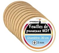 Creative Deco 10 x Panneau MDF Rond | 300 x 300 x 3 mm | Diamètre 30 cm | Feuille Planche Bois Brut | Plaque Bois Idéal Bricolage, Découpe Laser, Gravure | Panneaux Bois pour Pyrogravure, Linogravure