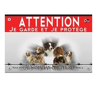 Panneau métal Attention au chien berger australien rouge