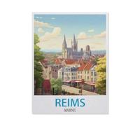 Panneau Métal Vintage,Affiche de voyage vintage de Reims Marne,Fer Plaque Peinture Rétro Décoration Murale Art Mural à Suspendre pour Jardin Cour Maison Café Extérieur Club Bar(15x30cm)6x12 inch-BS32
