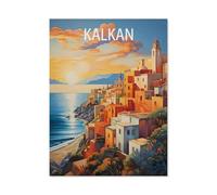 Panneau Métal Vintage，Affiche de voyage vintage Kalkan Turquie Côte Paysage，Fer Plaque Peinture Rétro Décoration Murale Art Mural à Suspendre pour Jardin Cour Maison Café Extérieur Club Bar-AG48
